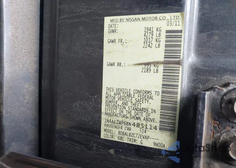 2011 Nissan Altima 2.5 S z USA, uszkodzony, nr VIN 1N4AL2AP6BN485114